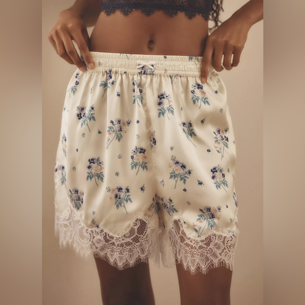 Anthropologie Butter Yellow Floral Lace-Trim Shorts